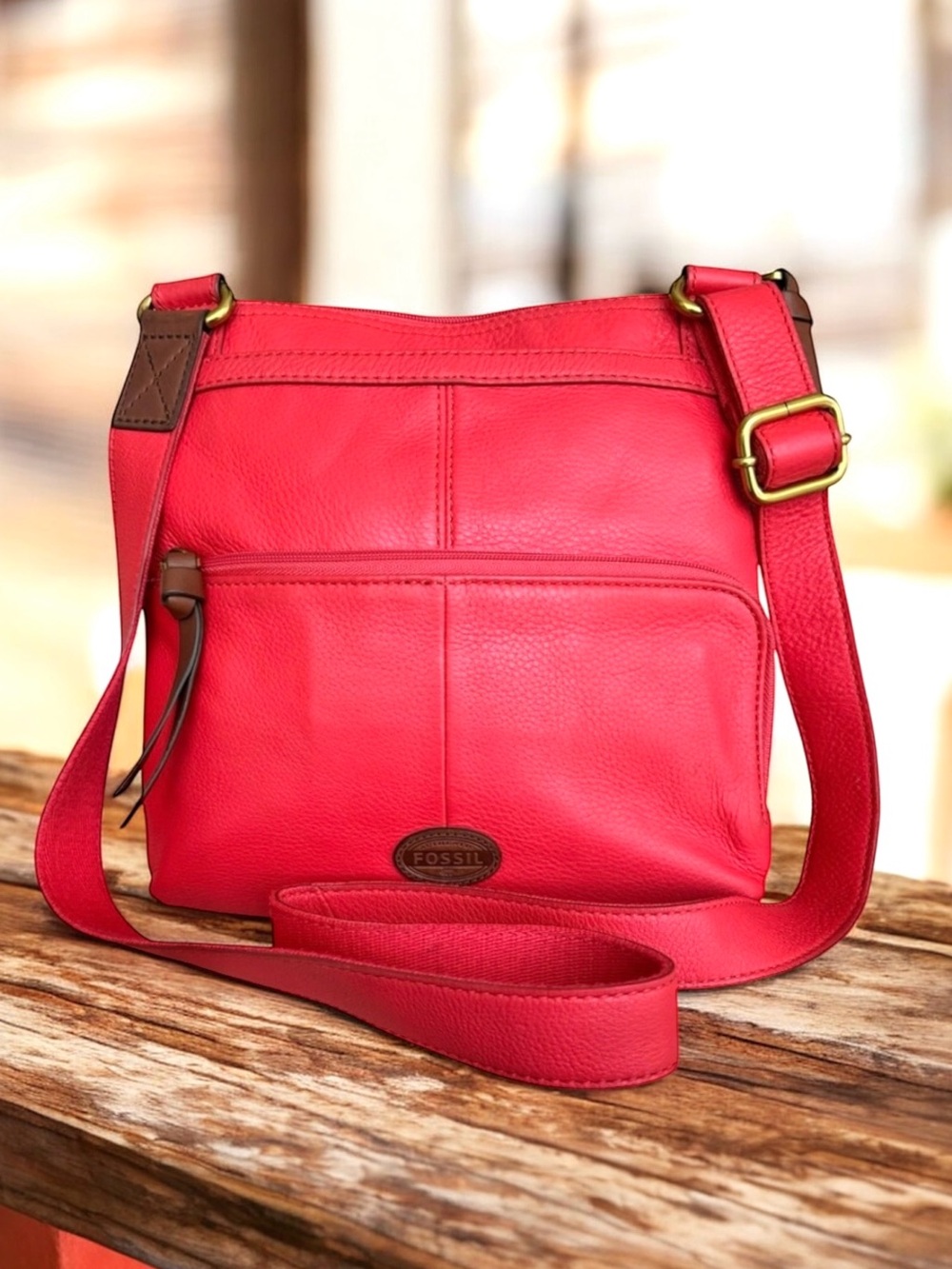 Fossil Morgan Traveler Crossbody Red Leather Large Messenger Bag